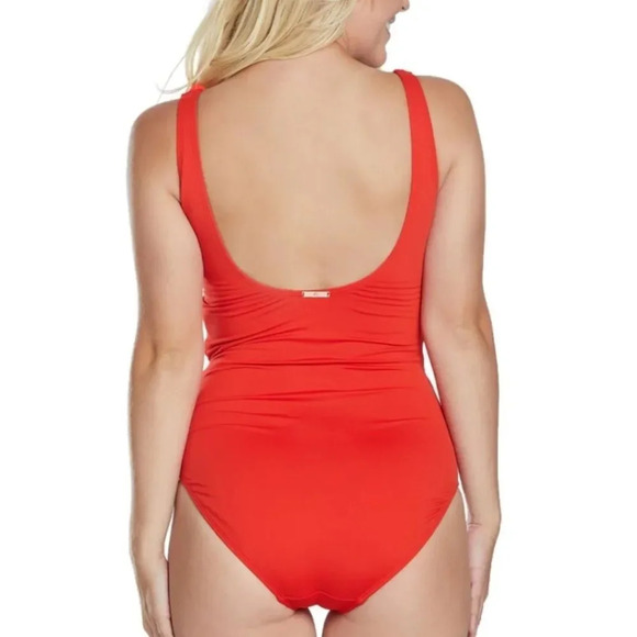 DKNY Women's Red Ruffle Underwire Tummy Control One-Piece Swimsuit Size medium - Picture 5 of 12